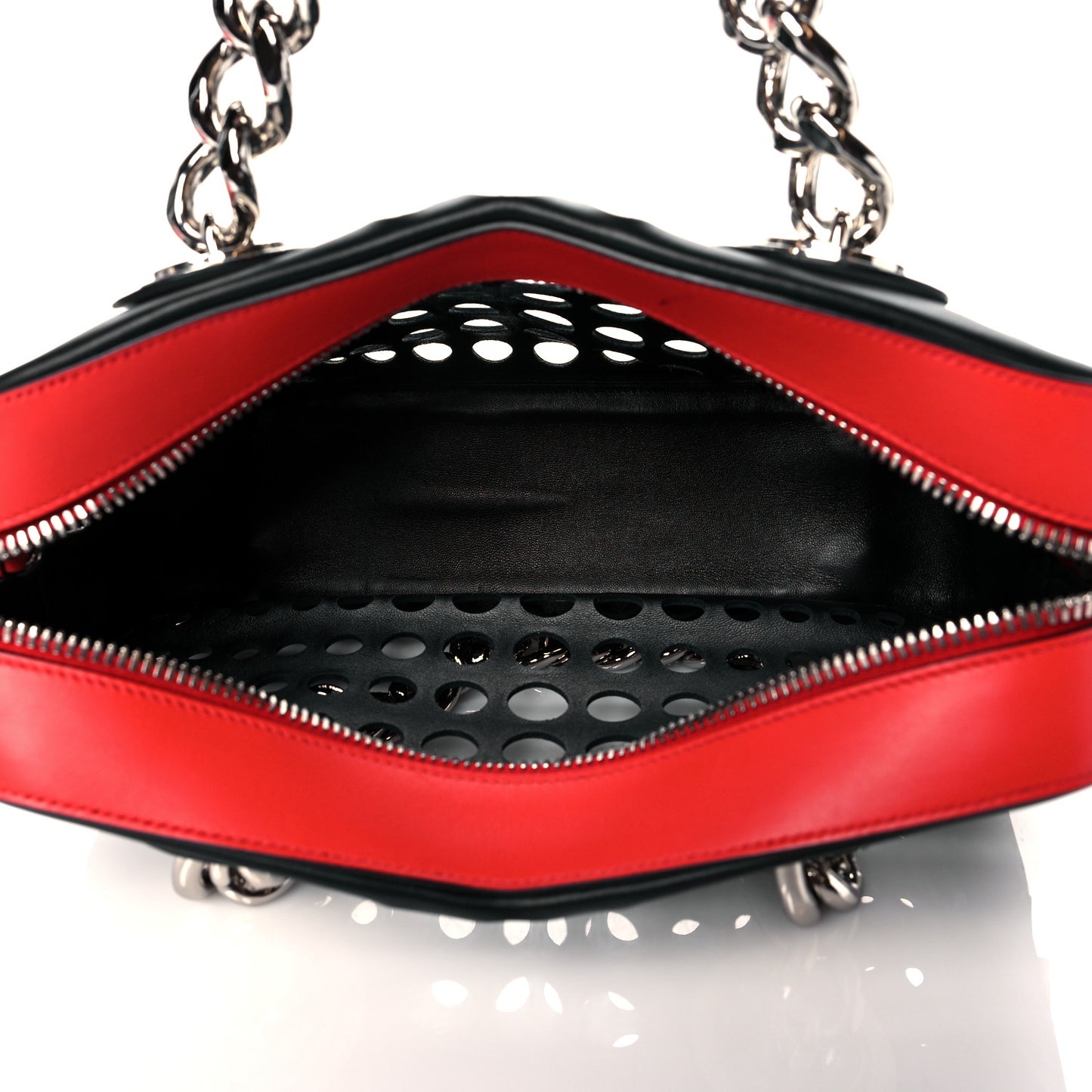 City Calfskin Perforated Chain Shoulder Bag Black Lacca
