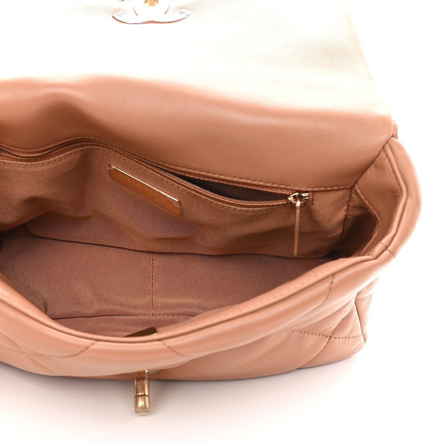Lambskin Quilted Medium Chanel 19 Flap Light Brown