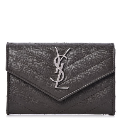 Saint Laurent Grain De Poudre Matelasse Chevron Small Monogram Envelope Wallet Earth 1 of 7
