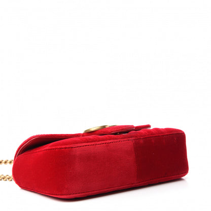 Gucci Velvet Matelasse Mini GG Marmont Shoulder Bag Hibiscus Red 4 of 10