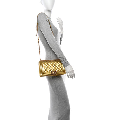 Chanel Metallic Patent Calfskin Quilted Medium Boy Flap Light Gold 2 of 15