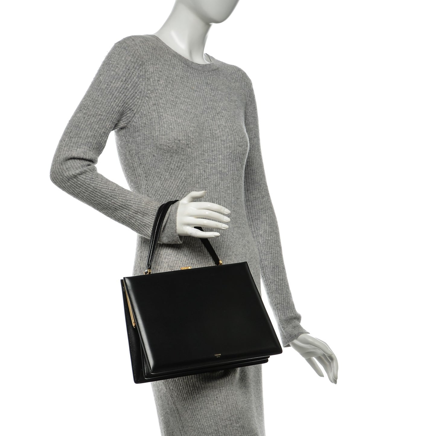 Patina Box Calfskin Medium Clasp Bag Black