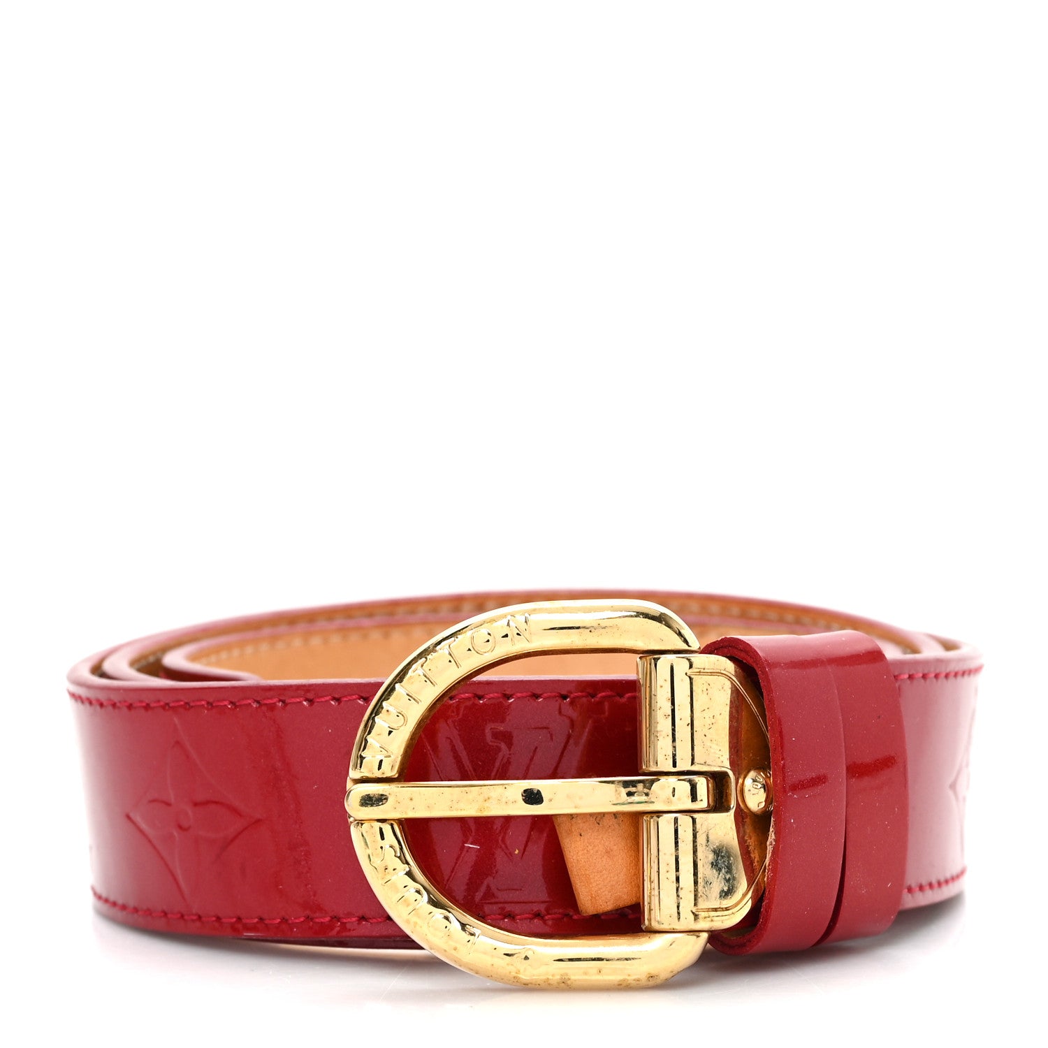 LOUIS VUITTON レザーベルト 赤 Louis Vuitton Vernis Ceinture 30mm Belt 80 32 Rouge 1862255