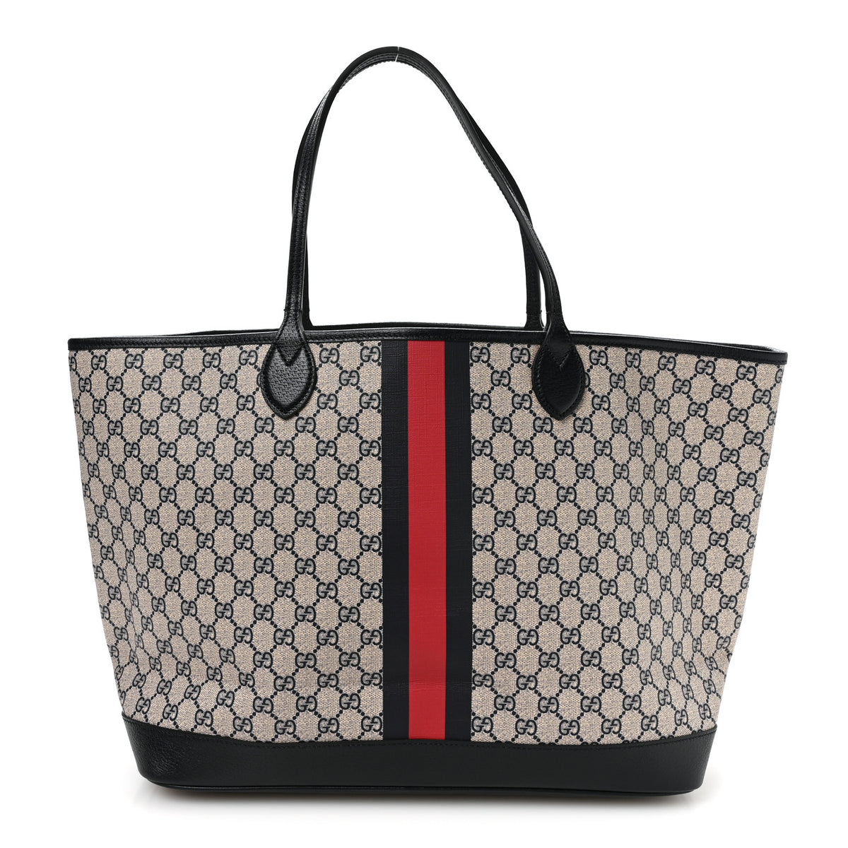GG Supreme Monogram Textured Dollar Calfskin Web Large Ophidia Tote Beige Blue