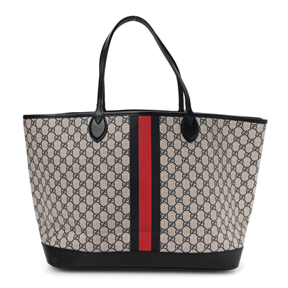 Gucci GG Supreme Monogram Textured Dollar Calfskin Web Large Ophidia Tote Beige Blue 1 of 11