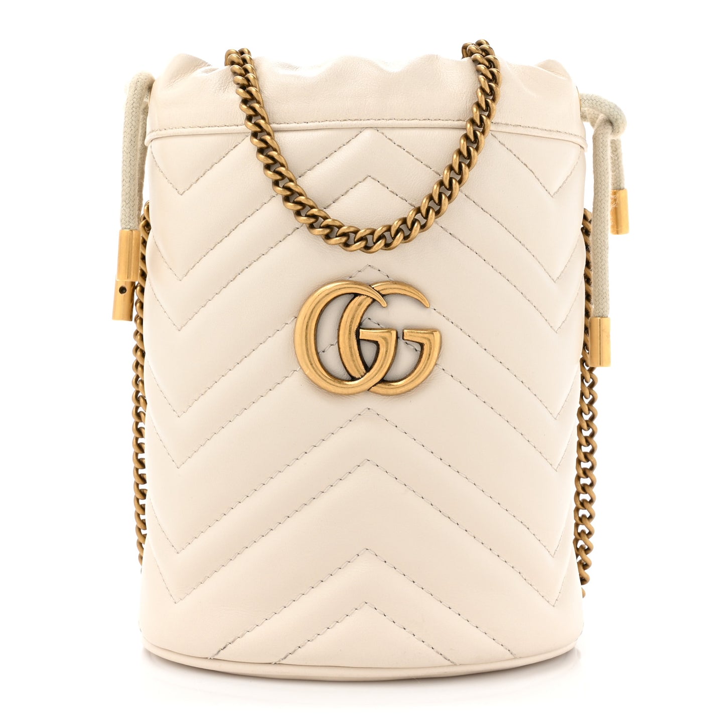 Calfskin Matelasse Mini GG Marmont 2.0 Bucket Bag White