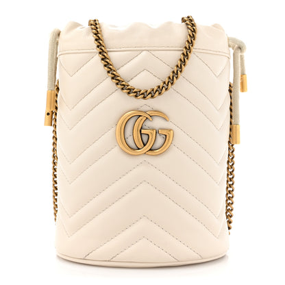 Gucci Calfskin Matelasse Mini GG Marmont 2.0 Bucket Bag White 1 of 12