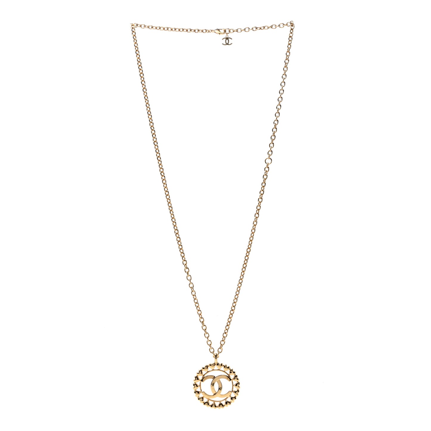 Metal CC Heart Medallion Chain Pendant Necklace Gold