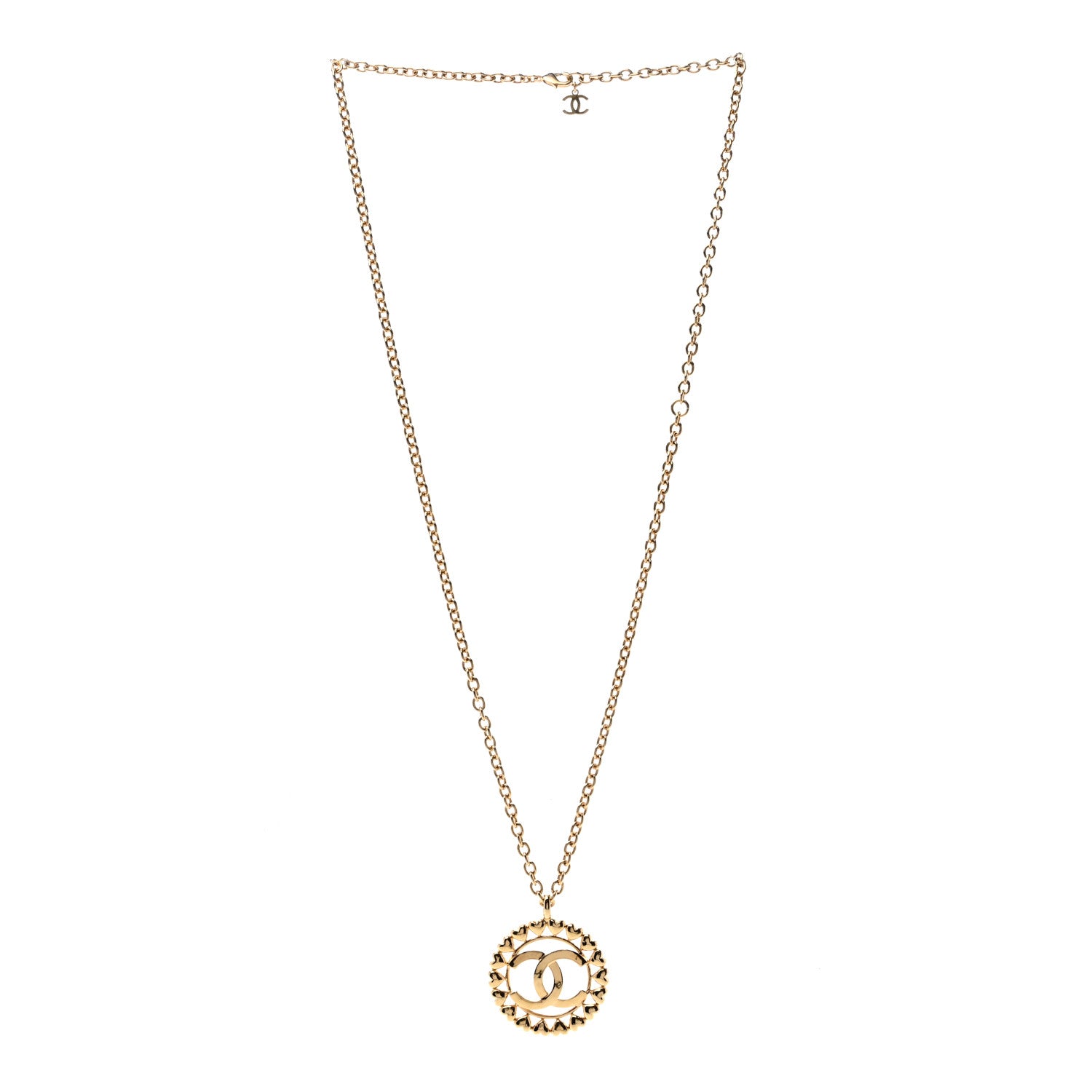 Chanel Metal CC Heart Medallion Chain Pendant Necklace Gold 3 of 4