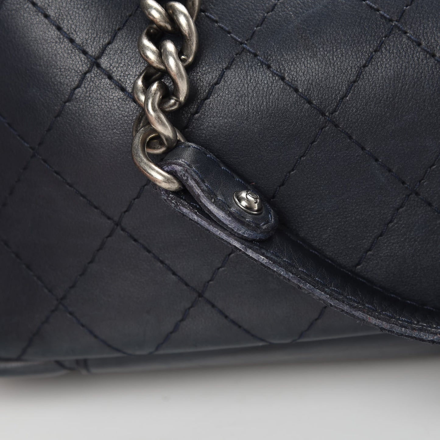Calfskin Stitched Shopping Tote Blue