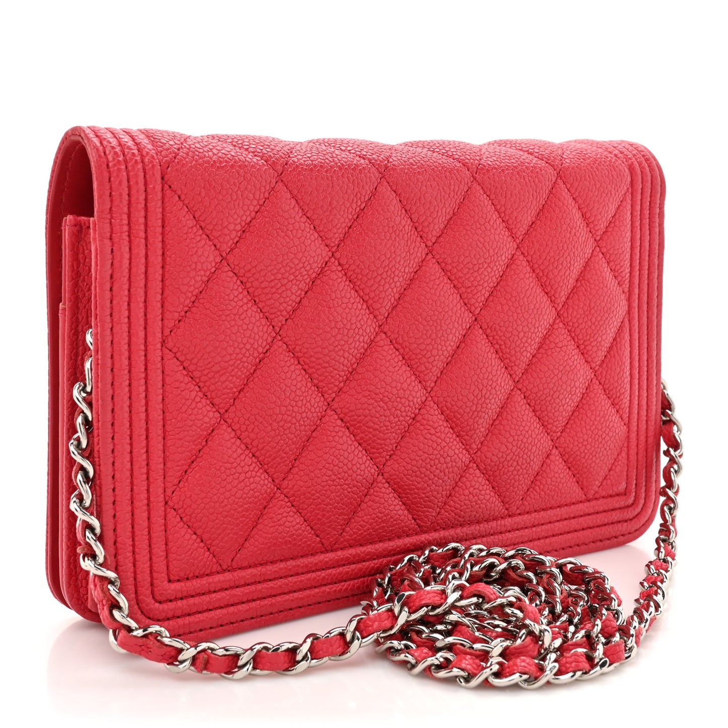 Caviar Quilted Boy Wallet On Chain WOC Dark Pink