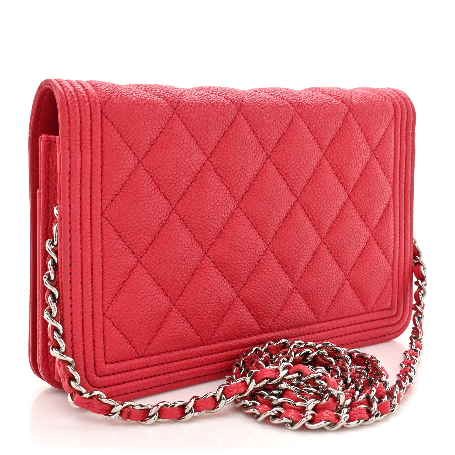 Chanel Caviar Quilted Boy Wallet On Chain WOC Dark Pink 3 of 13