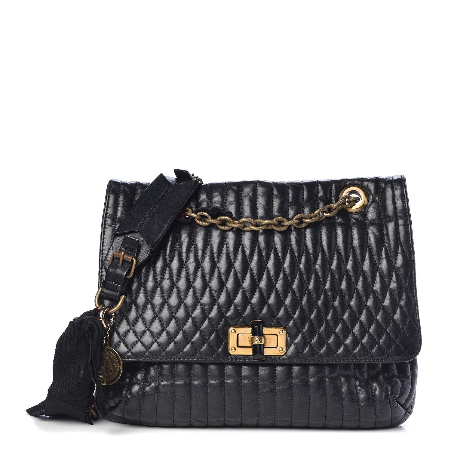 Lanvin Hammered Calfskin Medium Happy Edgy Shoulder Bag Black 1 of 13