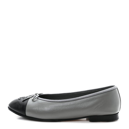 Chanel Lambskin Cap Toe CC Ballerina Flats 37.5 Grey Black 1 of 9