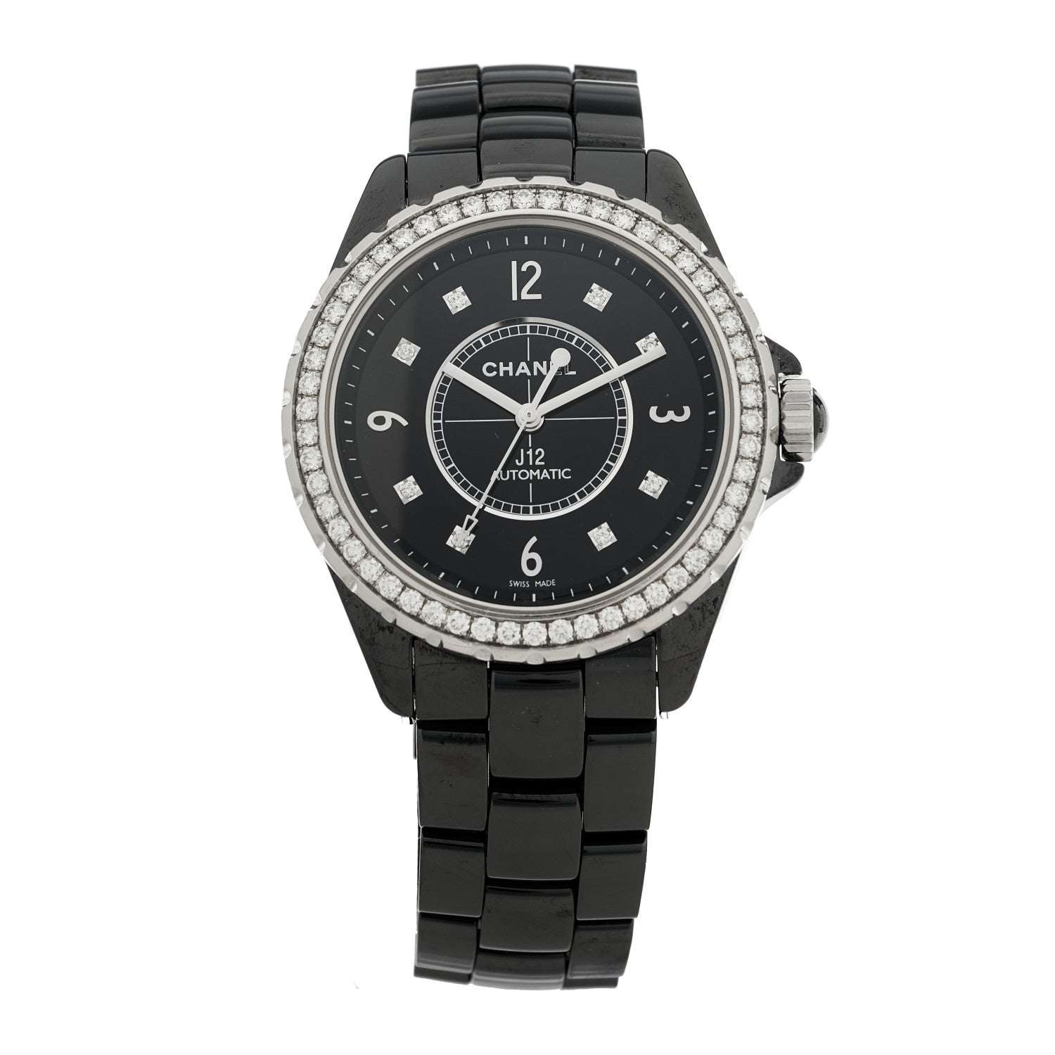 Chanel Stainless Steel Ceramic Diamond Bezel 38mm J12 Automatic Watch Black 1 of 5