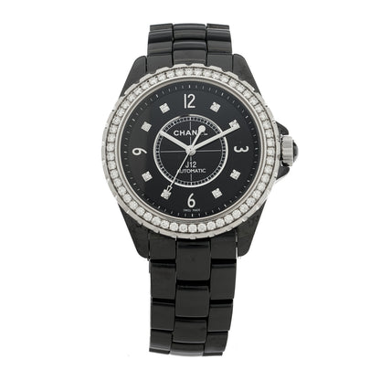 Chanel Stainless Steel Ceramic Diamond Bezel 38mm J12 Automatic Watch Black 1 of 5