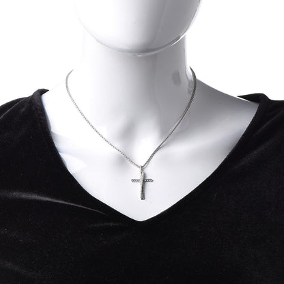 David Yurman Sterling Silver 14K White Gold Diamond 35mm Crossover Cross Necklace 1 of 7