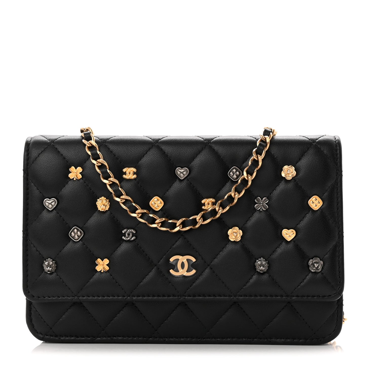 Lambskin Quilted All About Chanel Charm Wallet On Chain WOC Black