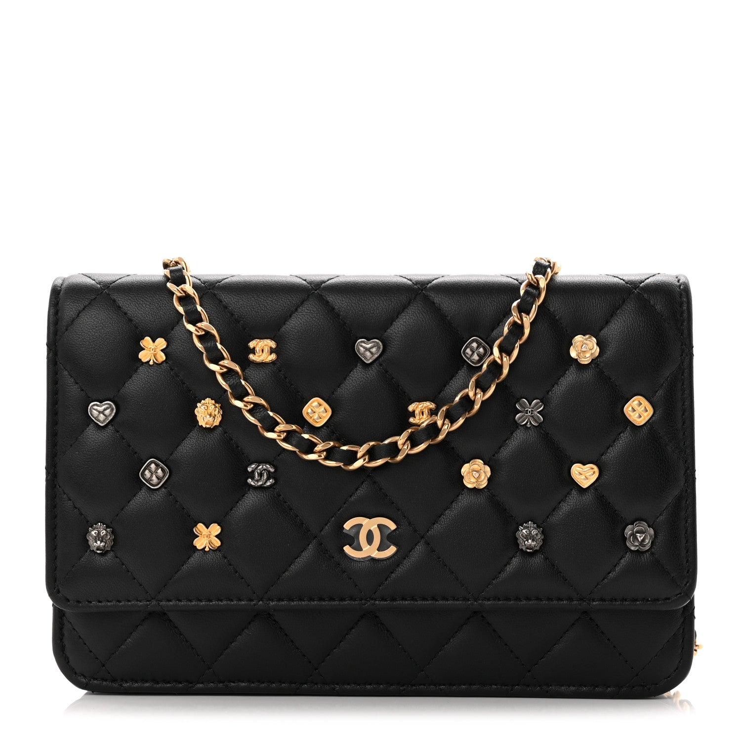 Chanel Lambskin Quilted All About Chanel Charm Wallet On Chain WOC Black 1 of 12