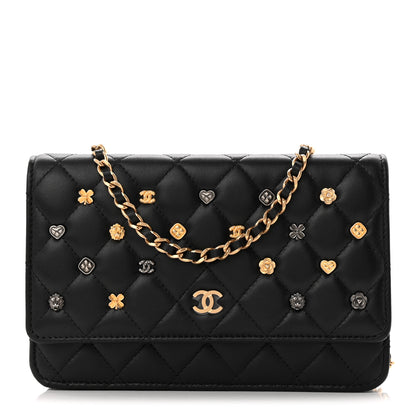 Chanel Lambskin Quilted All About Chanel Charm Wallet On Chain WOC Black 1 of 12