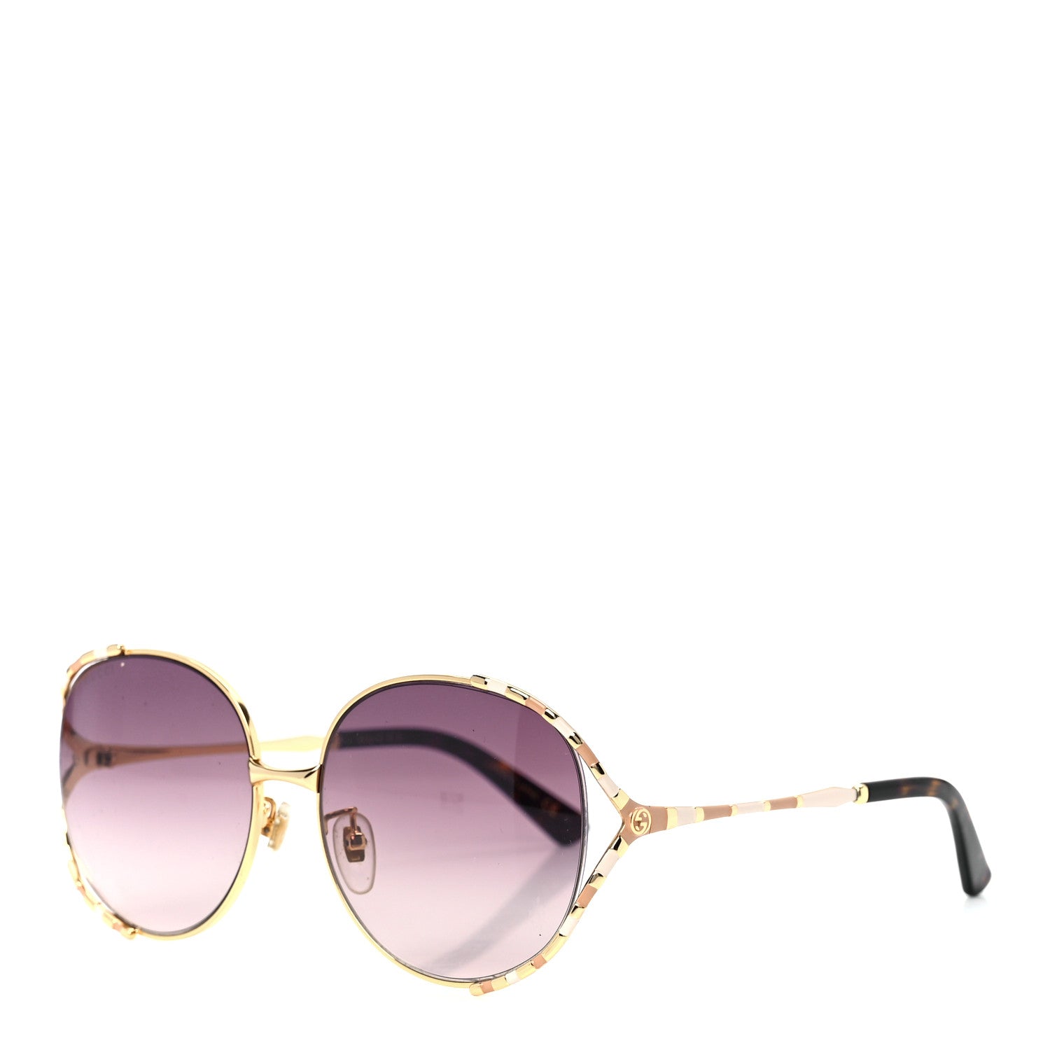Gucci Metal Round Frame GG0595S Sunglasses Gold Brown 1 of 8