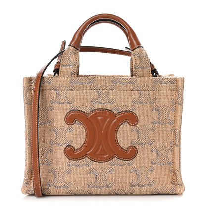 Celine Raffia Effect Calfskin Triomphe Jacquard Small Cabas Thais Natural Silver 1 of 9
