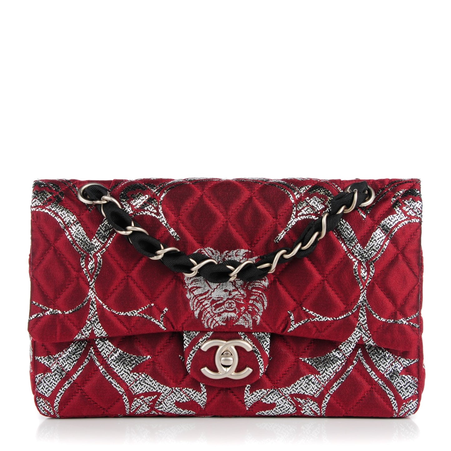 Metallic Brocade Quilted Medium Double Flap Rouge Argent