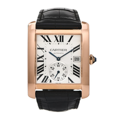 Cartier 18K PInk Gold Alligator 34mm Tank MC Automatic Watch 1 of 5