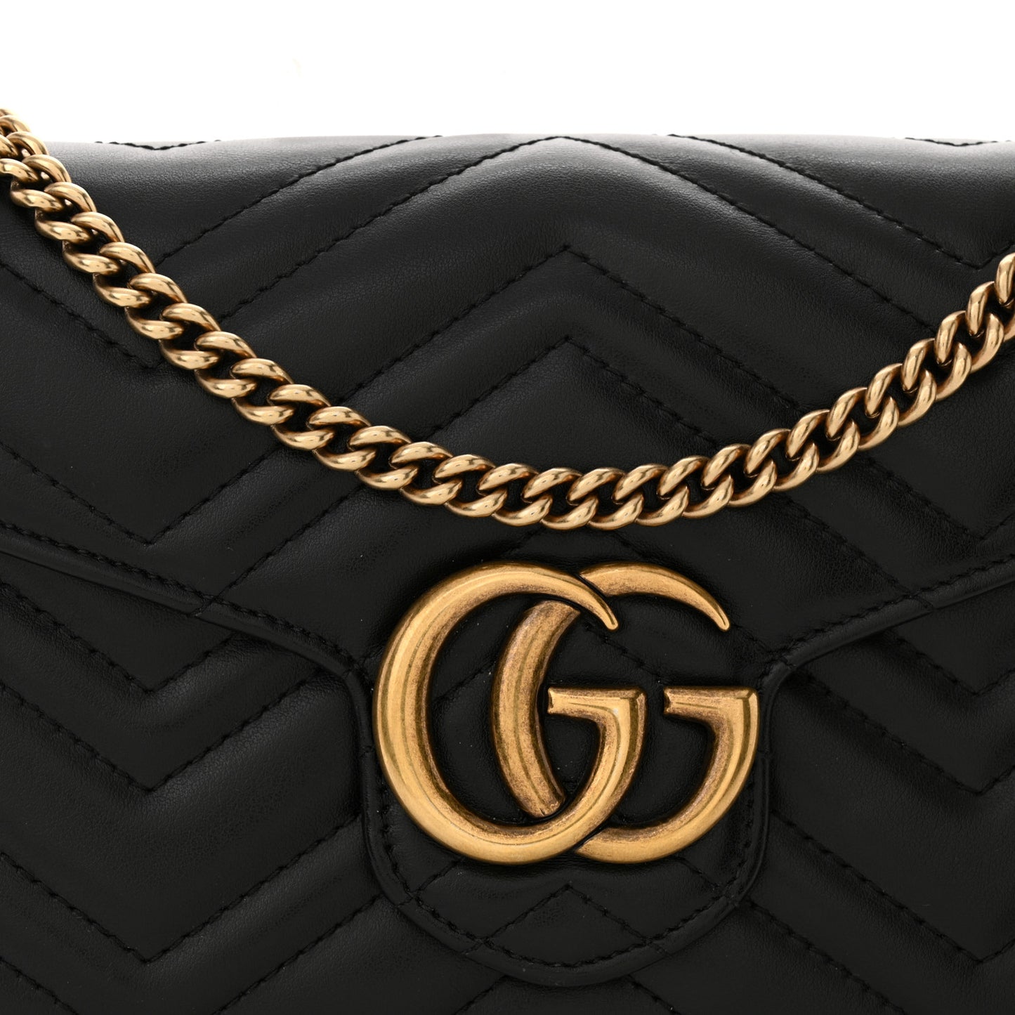 Calfskin Matelasse GG Marmont Chain Wallet Black