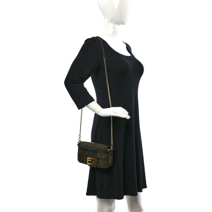 Fendi Fabric Jacquard Paillettes Vitello Seta FF 1974 Mini Baguette Testa di Moro Real Ebano 2 of 9
