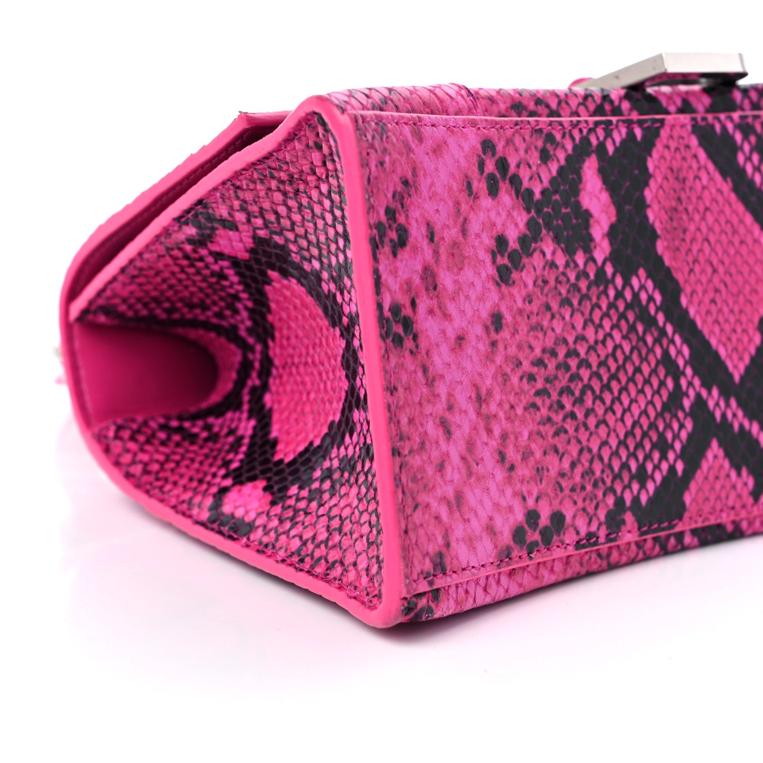 Balenciaga Shiny Calfskin Python Effect Small Hourglass Top Handle Bag Fuchsia Black 8 of 10