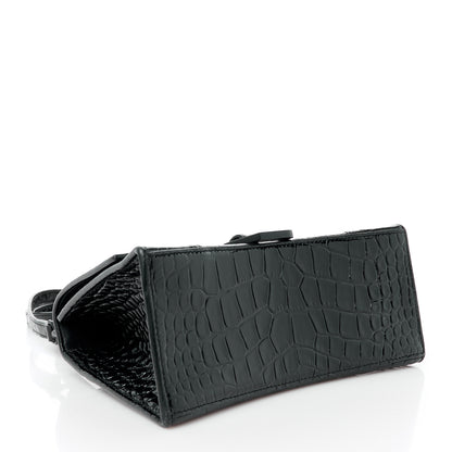 Balenciaga Shiny Calfskin Monochrome Crocodile Embossed Small Hourglass Top Handle Bag Black 4 of 10