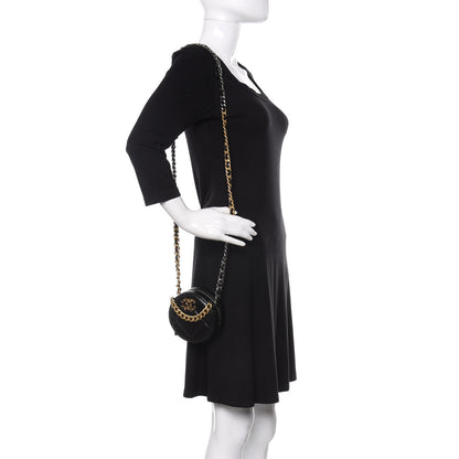 Chanel Lambskin Quilted 19 Round Clutch With Chain Black 2 of 11