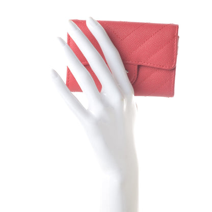Chanel Caviar Chevron Quilted Card Holder Wallet Light Red 2 of 13