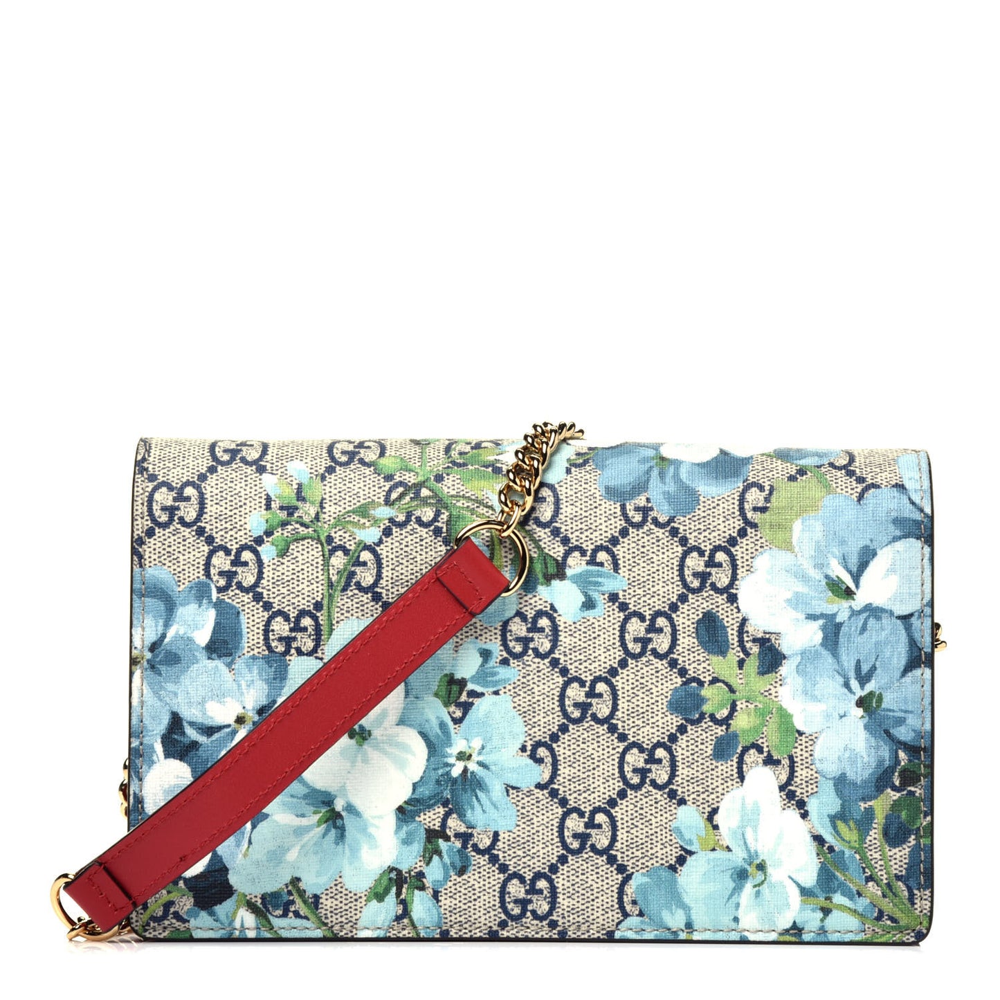 GG Supreme Monogram Blooms Chain Wallet Blue