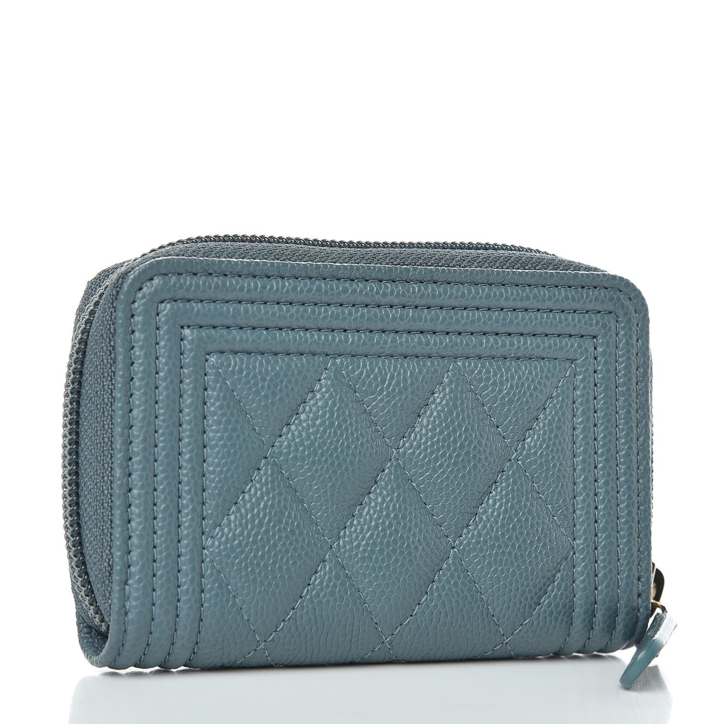 Caviar Quilted Boy Zip Around Coin Purse Wallet Blue