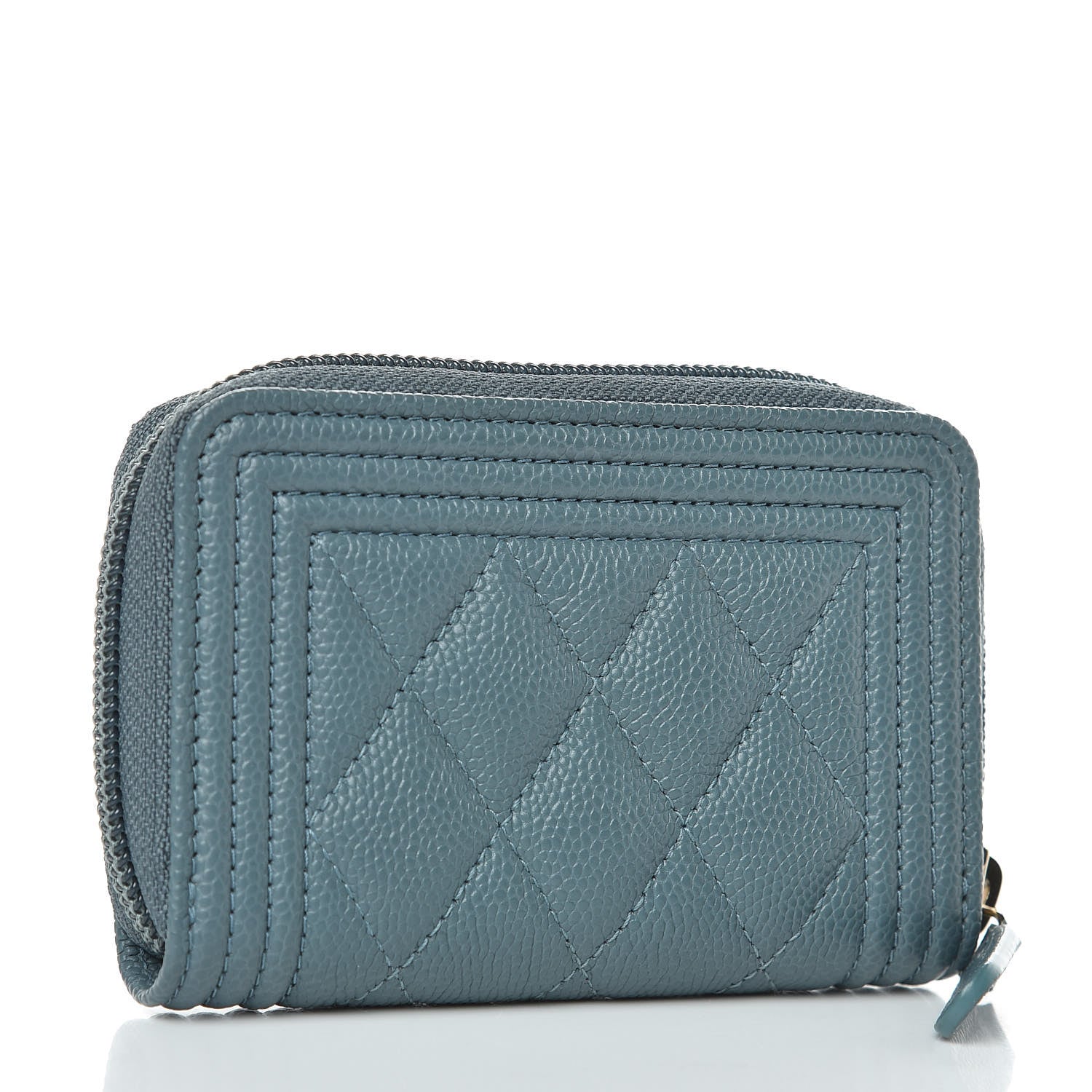 Chanel Caviar Quilted Boy Zip Around Coin Purse Wallet Blue 3 of 8