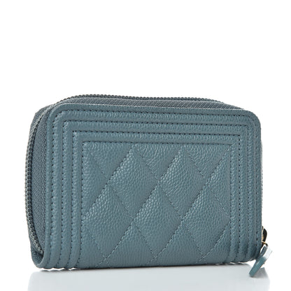 Chanel Caviar Quilted Boy Zip Around Coin Purse Wallet Blue 3 of 8