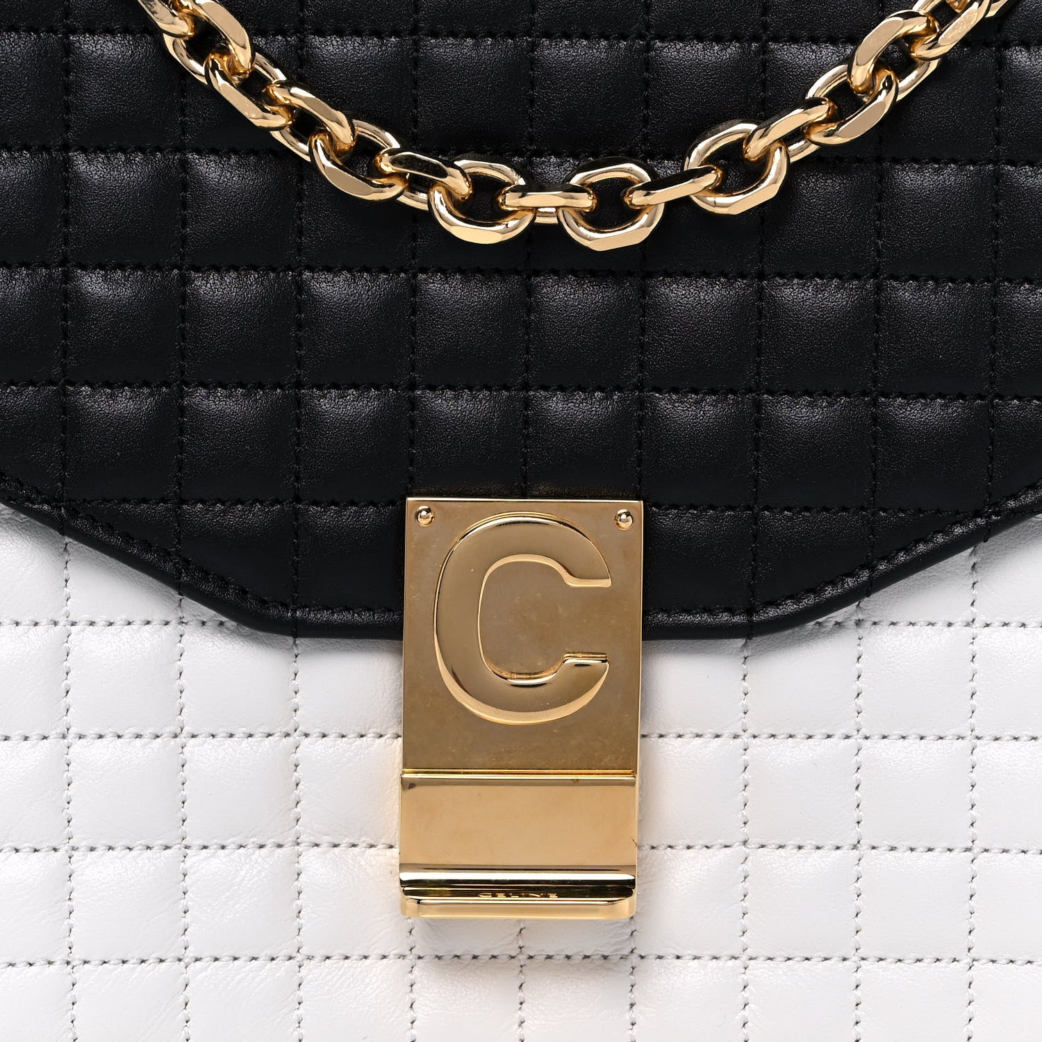 Celine Calfskin Quilted Medium C Bag Black White 9 of 10