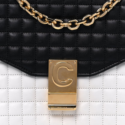 Celine Calfskin Quilted Medium C Bag Black White 9 of 10