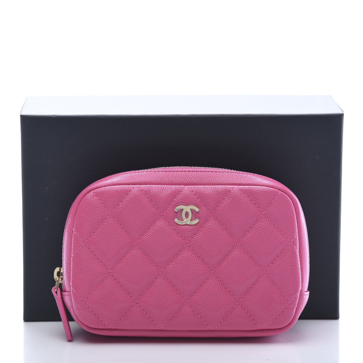 Caviar Quilted Small Curvy Pouch Cosmetic Case Pink