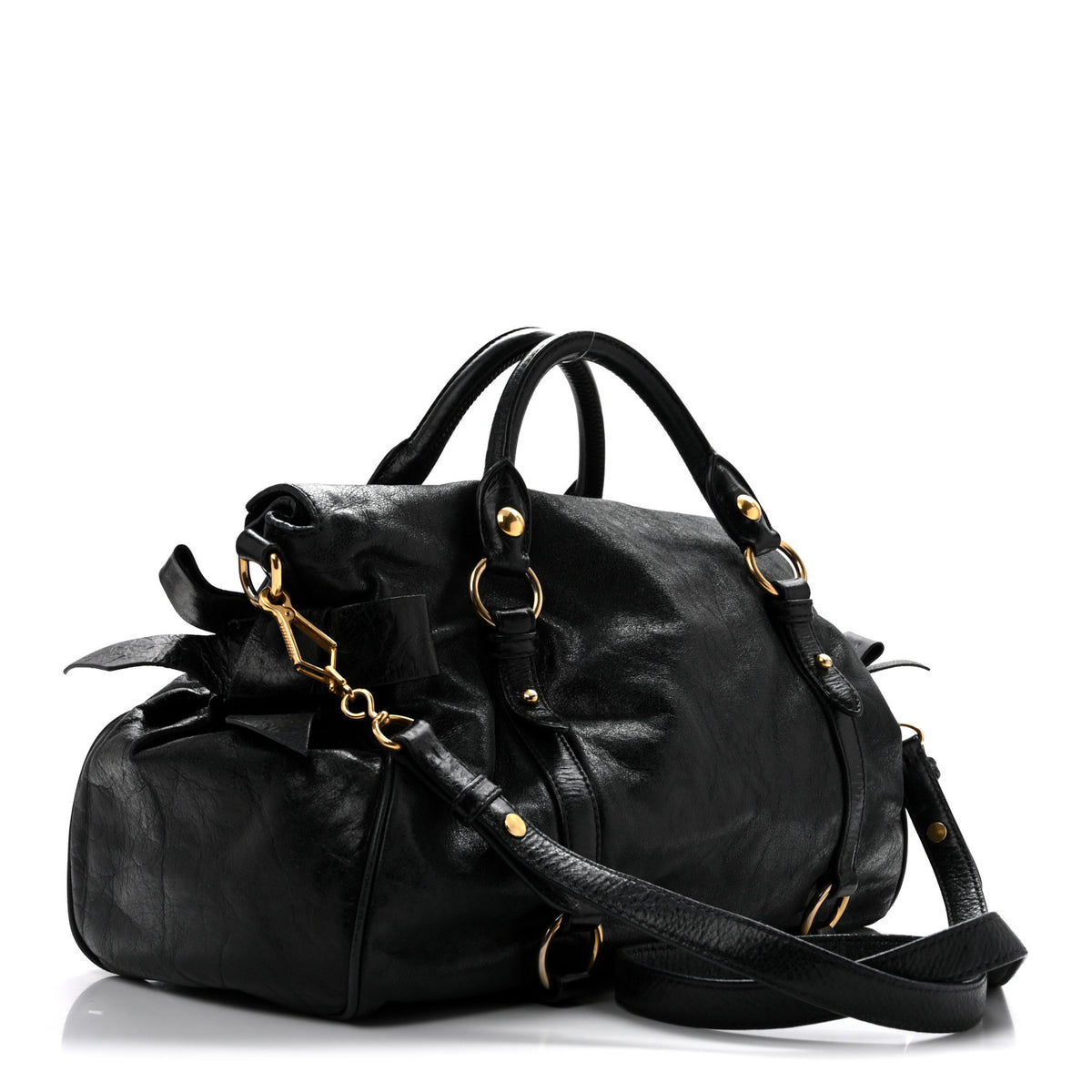 Vitello Lux Bow Tote  Black