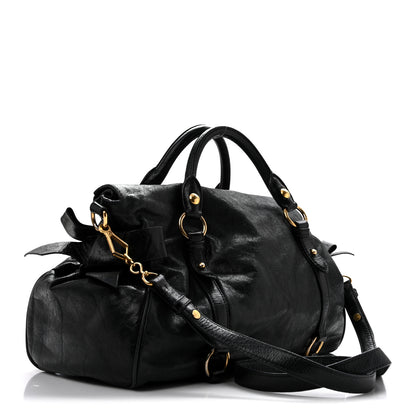 Miu Miu Vitello Lux Bow Tote  Black 3 of 14