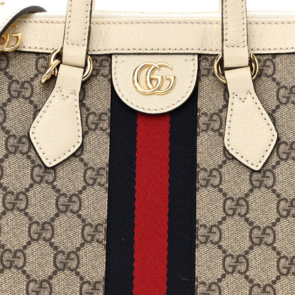 Gucci GG Supreme Monogram Textured Dollar Calfskin Web Small Ophidia Tote Bag Beige Ebony Mystic White 9 of 13