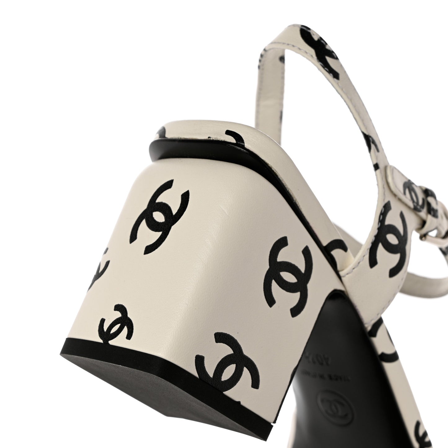 Printed Lambskin CC Sandals 40.5 White Black