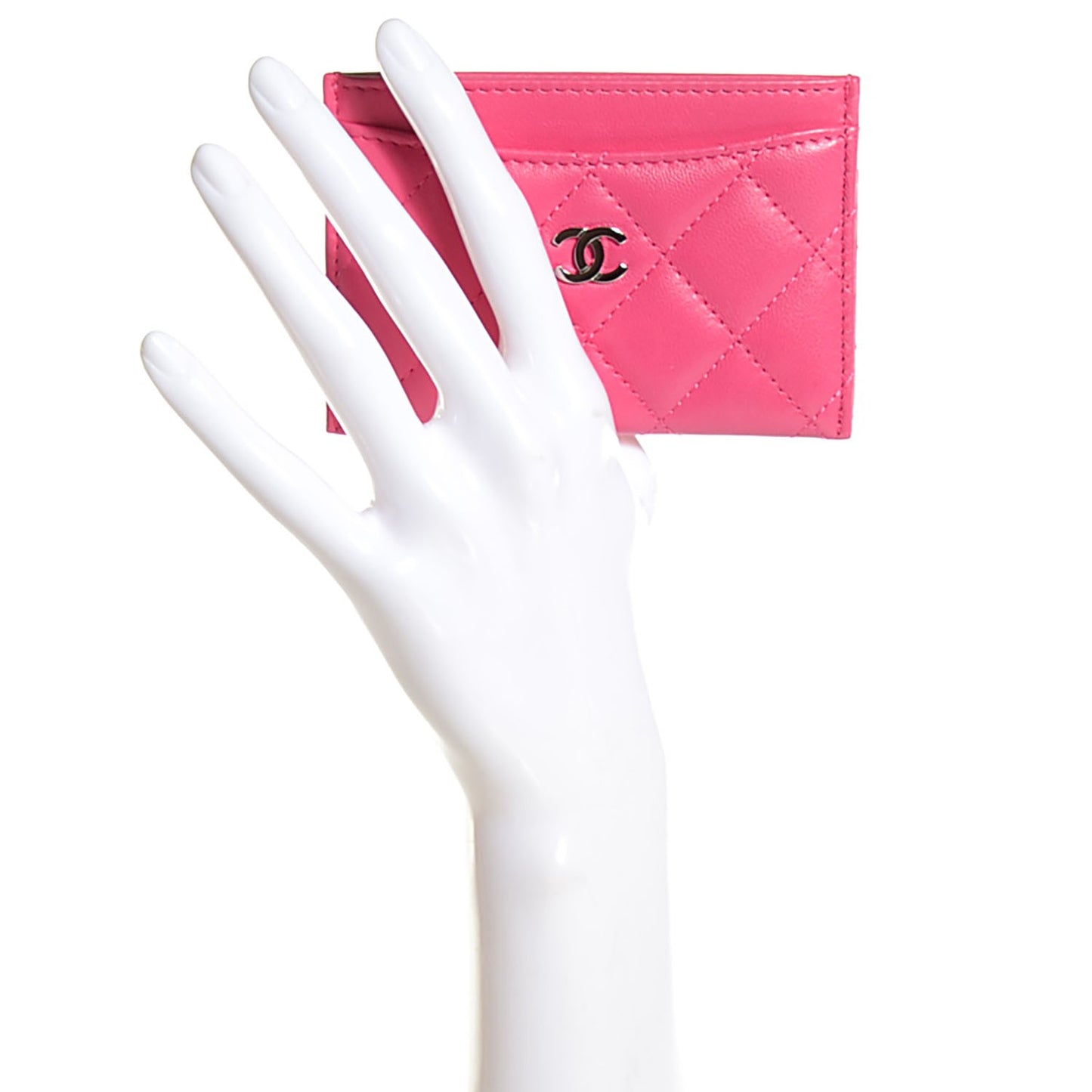 Lambskin Quilted Card Holder Fuchsia