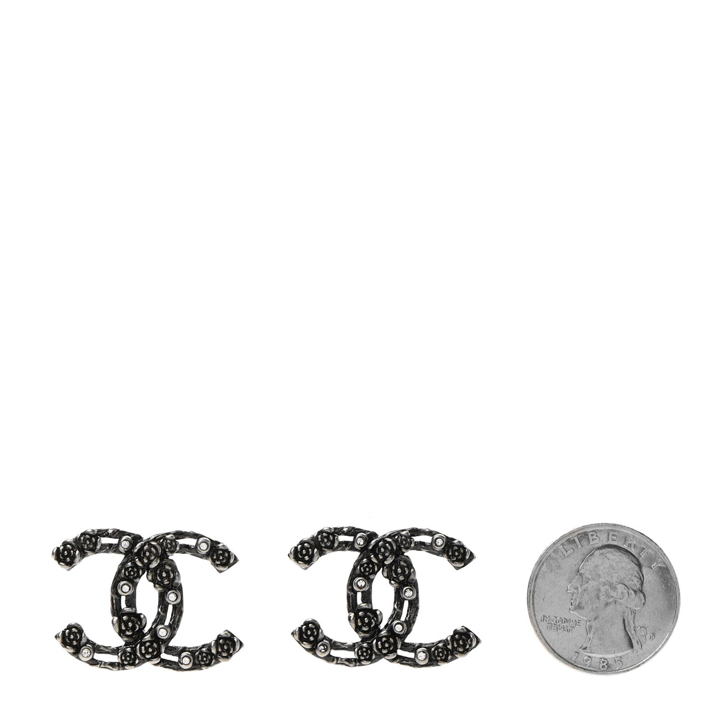 Crystal CC Camellia Earrings Ruthenium