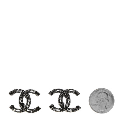 Chanel Crystal CC Camellia Earrings Ruthenium 2 of 5