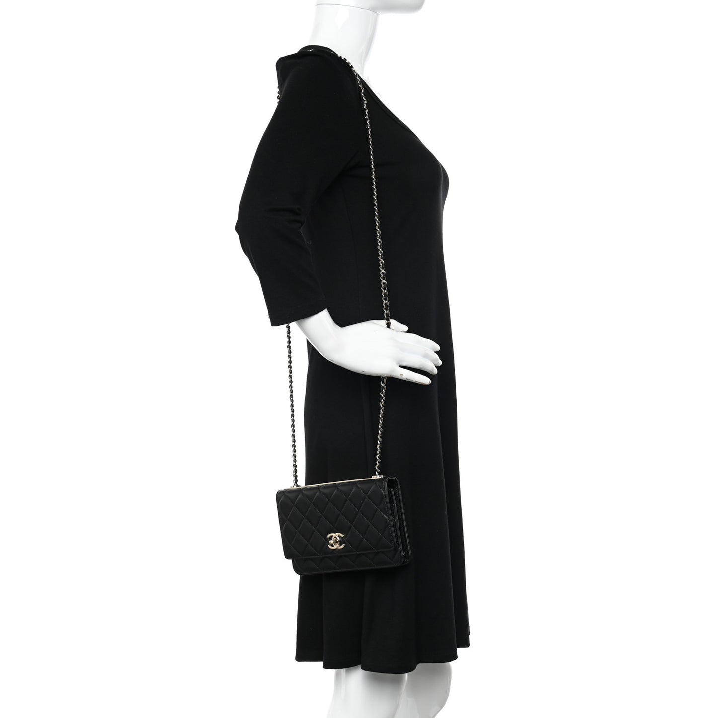 Lambskin Quilted Trendy CC Wallet On Chain WOC Black