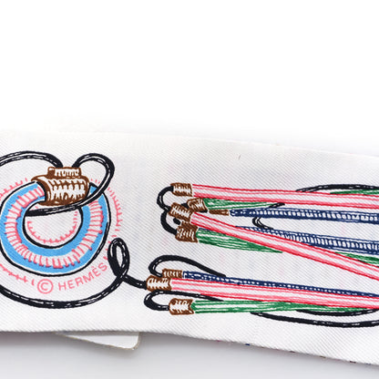 Hermes Silk Chevaloscope Neon Twilly White Bleu Rouge 4 of 4